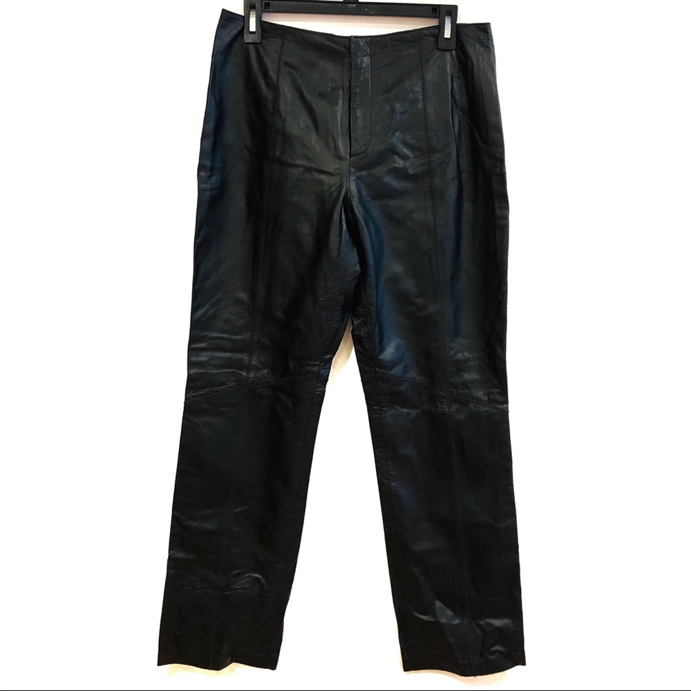 Nine West Moto Leather Pants High Rise Black Womens Size 10